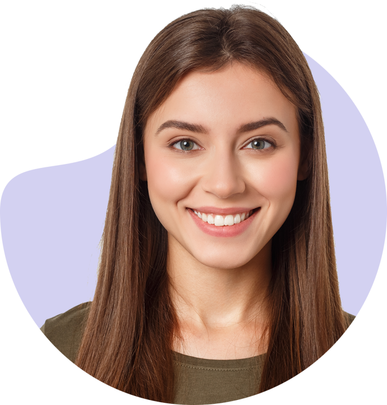Student finance expert Smiling young woman with long brown hair and blue eyes, wearing a green top.